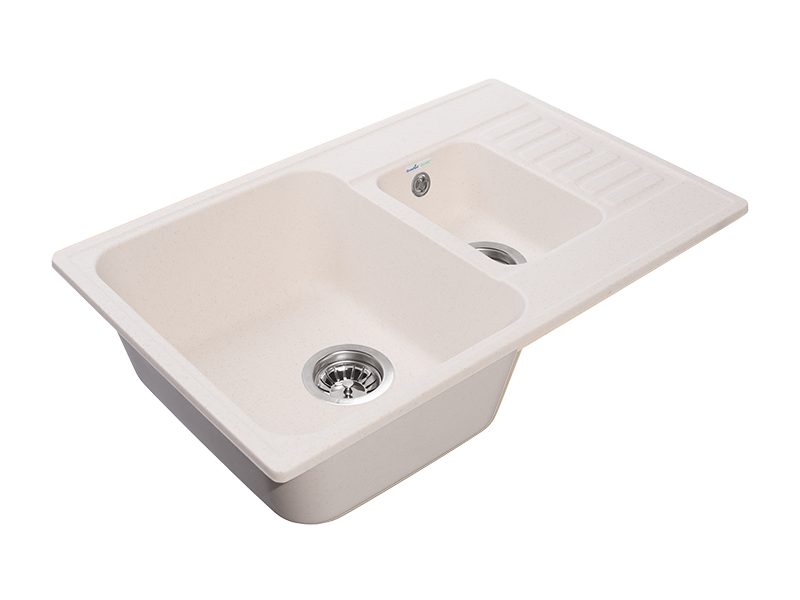 Мойка GranFest QUARZ 21К, 737х480 мм, белый (прямоугольная, 1,5 чаши, без сифона)