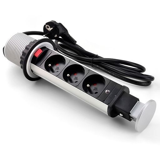 Вертикальная, 3хEURO, Ø 60мм, ручное, пластик, серый, усовое заземл., шнур 1,5м, GTV