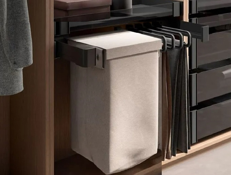 Мешок для белья выкатной Конеро, 450мм, W 760-820 мм, D 475 мм, с 4 вешалками, черный, Kessebohmer