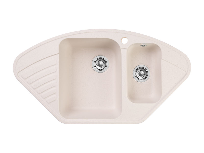 Мойка GranFest QUARZ 14, 927х497 мм, белый (угловая, 1,5 чаши, без сифона)