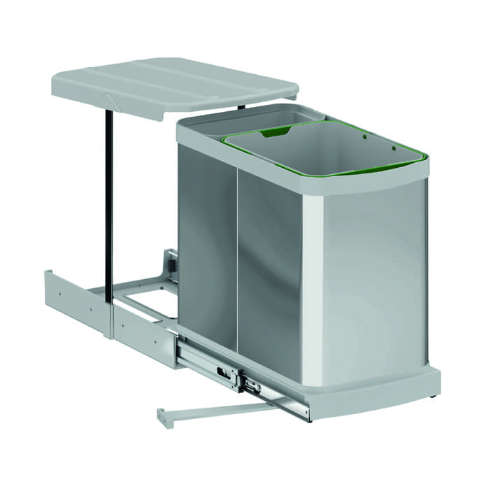 Контейнер для мусора выдвижной, 16л+1л, 260х440х400мм, в шкаф на 400мм, металл/пластик, нерж. сталь
