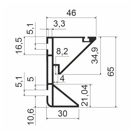 Профиль для кухонного острова КВ70, L=5000мм, латунь