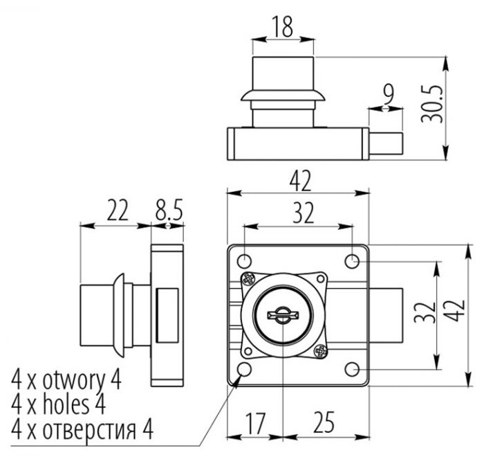 Замок мебельный С-138, под цифровой ключ, металл, хром, GTV