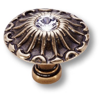 Ручка-кнопка, 15.304.31 SWA 12, d=31мм, металл/кристалл Swarovski, античная бронза