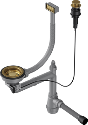 Арматура для одночашевых моек WK-1-A-AB, прямоуг. перелив, клапан-автомат, античная латунь