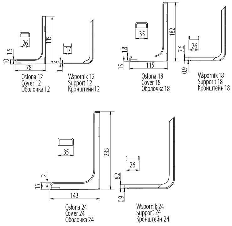 Полкодержатель Г-образный, L=120мм, сталь/пластик, белый (компл. 2шт), GTV