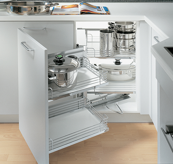 Волшебный уголок Комплект 450-600мм, H 525мм, в угловой шкаф, 2 полки, левый, хром, Kessebohmer