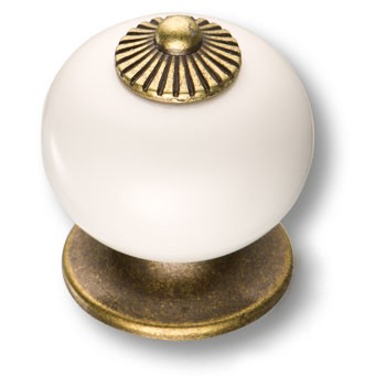 Ручка-кнопка, 3020-40-000, d=33мм, керамика/металл, старая бронза/белый