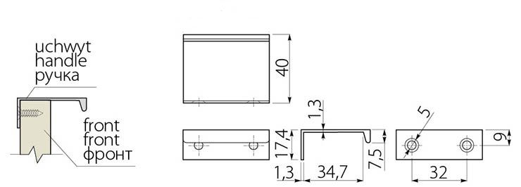 Ручка торцевая, HEXI, 96/150мм, металл, антрацит, GTV
