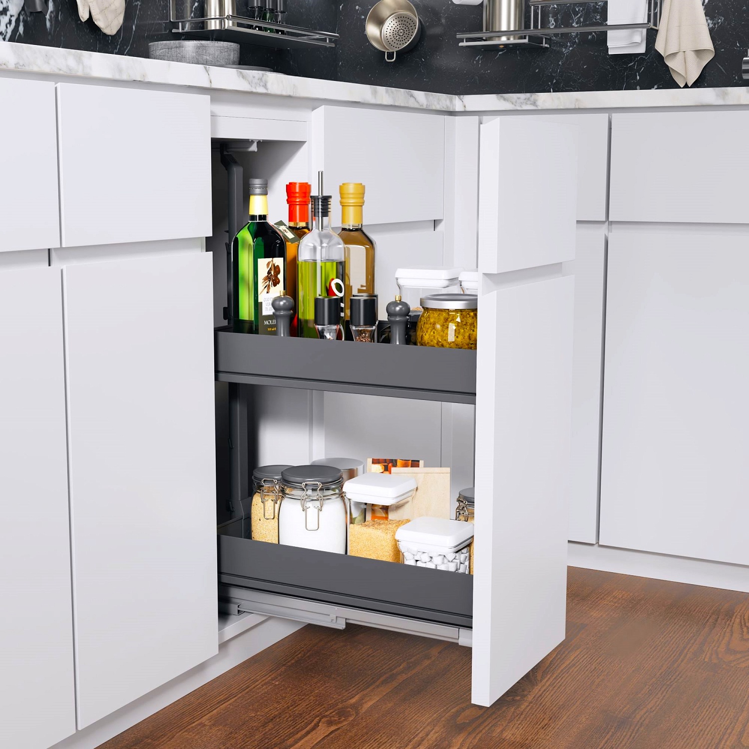 Выдвижная система Диспенса Джуниор Слим в базу 400мм, h=640-728 мм, антрацит, Kessebohmer