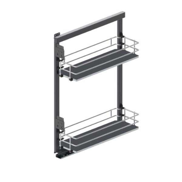 Корзина 200мм, 2 яруса, боковое левое, полки МДФ, хром/графит, с направляющими, Cargo, Reis
