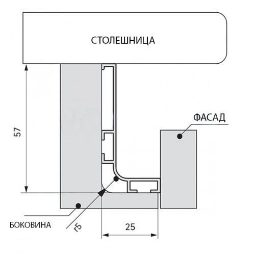 Ручка-профиль для верхнего ящика, 80/G1.2AL.04, h=57мм L=4,2м, полированный никель