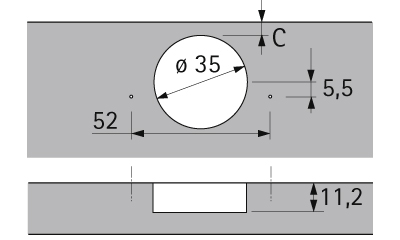 Петля INTERMAT 9966, для фальшпанели, 180°/95°, чашка TH42, d=35мм, без пружины