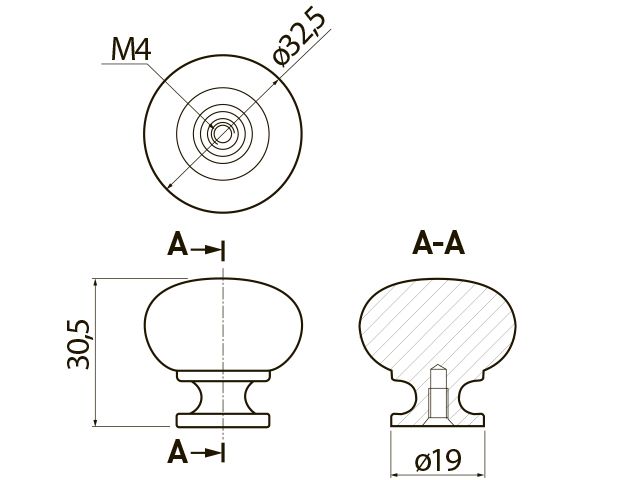 Ручка-кнопка, BERGAMO, d=33мм, металл, белый глянцевый, GTV