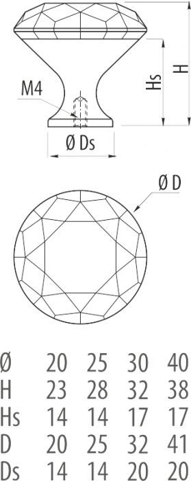 Ручка-кнопка с кристаллом, GZ-CRPB30-A1, d=30мм, металл/закал.стекло, хром/черный, GTV