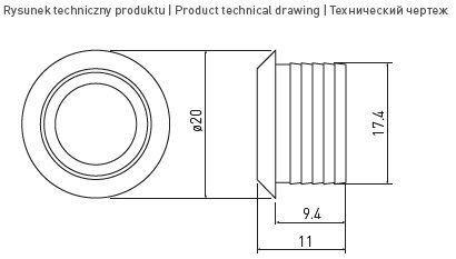 Выключатель врезной на касание с диммером, Ø20мм, 12В/20Вт, miniAMP, шнур 1,5м, хром