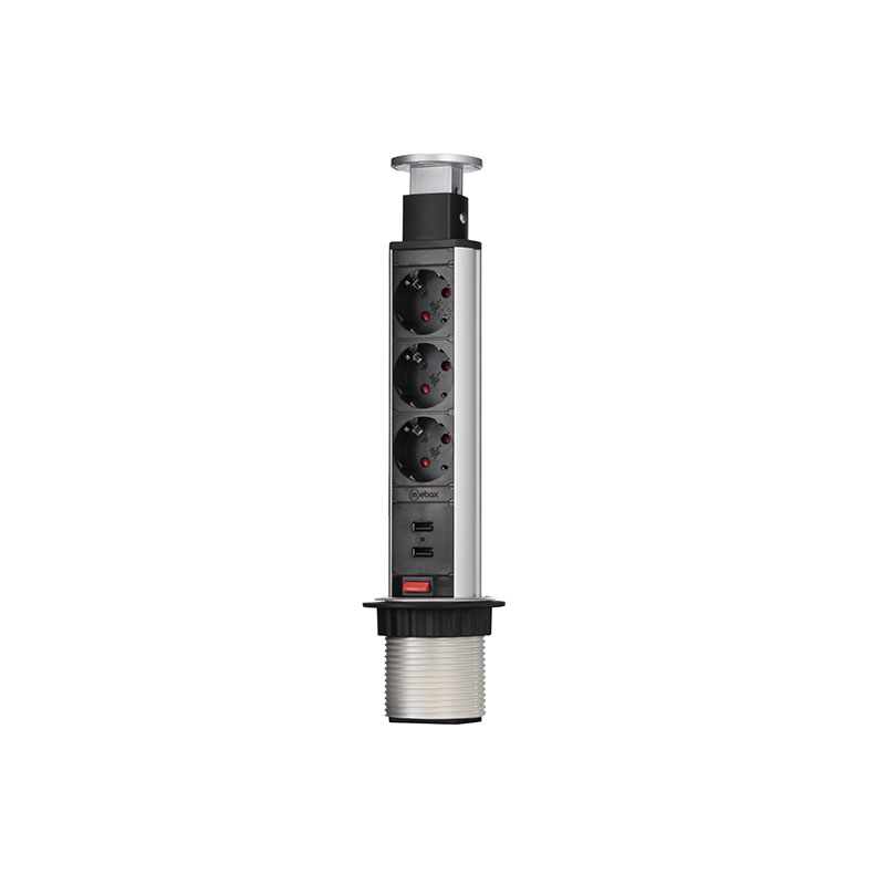 Вертикальная, 3хEURO+2USB, Ø 60мм, ручное, пластик, серый, усовое заземл., шнур 1,6м, Mebax