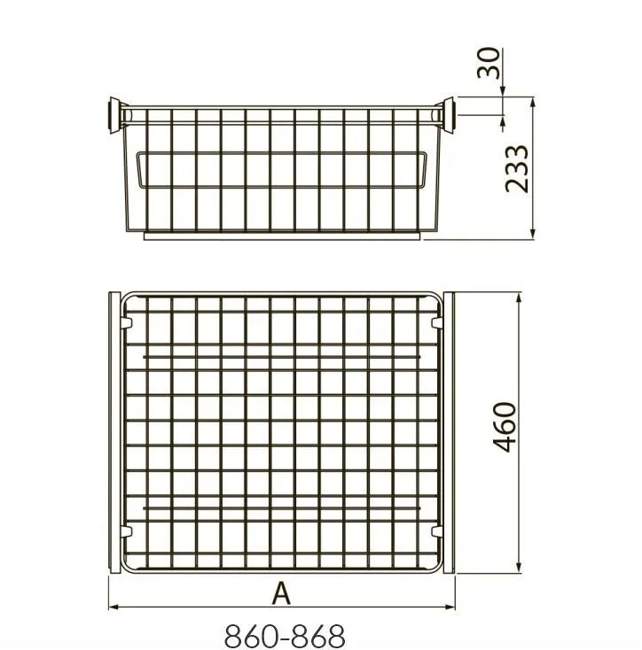 Корзина для белья в шкаф на 900мм, 460х825х233мм, без направляющих, белый