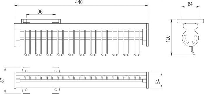 Вешалка для ремней и галстуков, 130х440х87мм, частичное выдвижение, алюминий/черный
