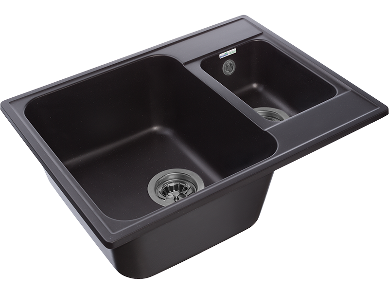 Мойка GranFest QUARZ 09, 617х480 мм, черный (прямоугольная, 1,5 чаши, без сифона)