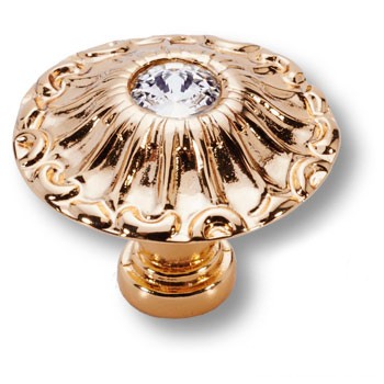 Ручка-кнопка, 15.304.31 SWA 19, d=31мм, металл/кристалл Swarovski, глянцевое золото 24К