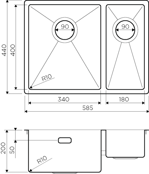 Мойка Taki 58-2-U/IF-IN-L, нержавеющая сталь, нержавеющая сталь