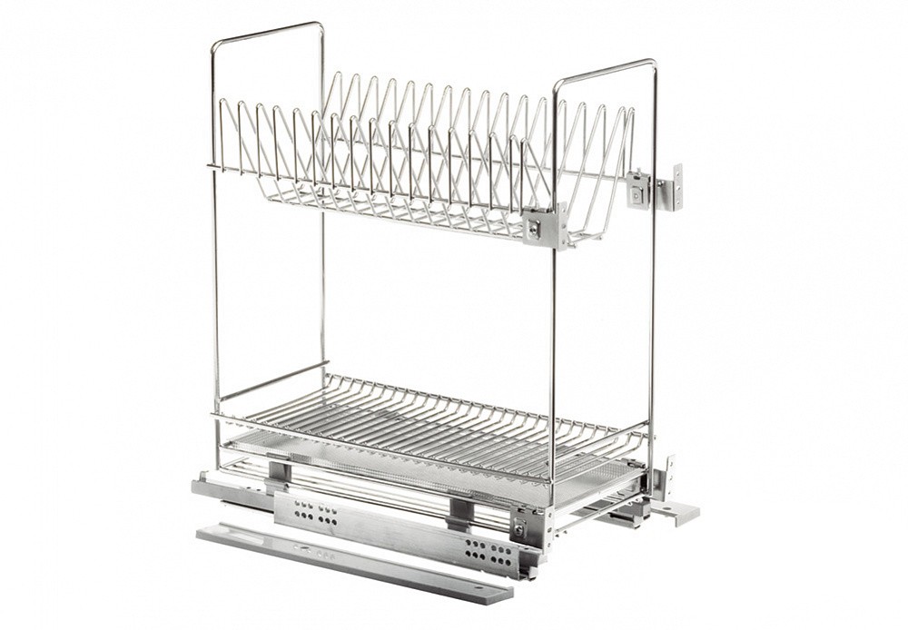 Сушка выкатная 2-ярусная, 300мм, 264х470х520мм, ниж крепл, полное выдвиж, с доводчиком, хром