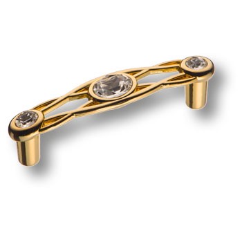 Ручка-скоба, 15.133.64.SWA, 64мм, металл/кристаллы Swarovski, глянцевое золото 24к