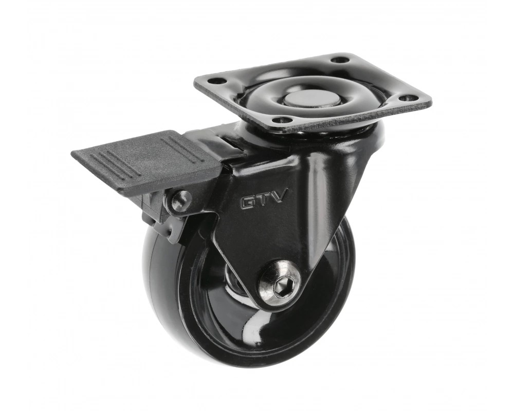 Опора колесная с площадкой, d=50мм, со стопором, черный, 40кг/шт, GTV