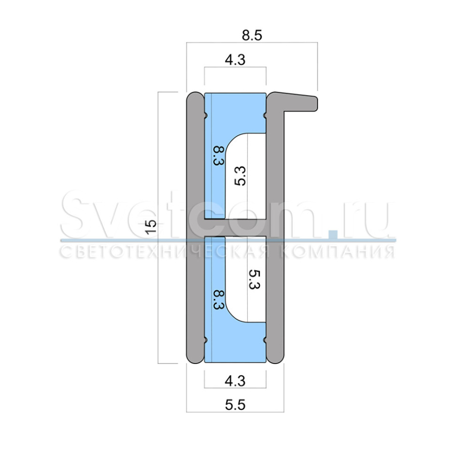 Профиль накладной на торец 6х15х3000мм, лента ≤5мм, алюминий (2 диффузора силиконовых+6 высечек)