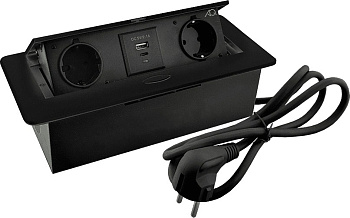 Горизонтальная, 2хEURO+2хUSB A+C, полуавтомат, черный, 263х117х65мм, металл/пластик, AQ