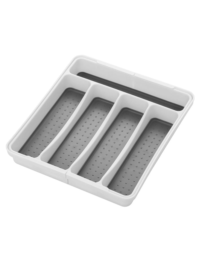 Лоток для столовых приборов 400-600мм, раздвижной, пластик, белый/серый