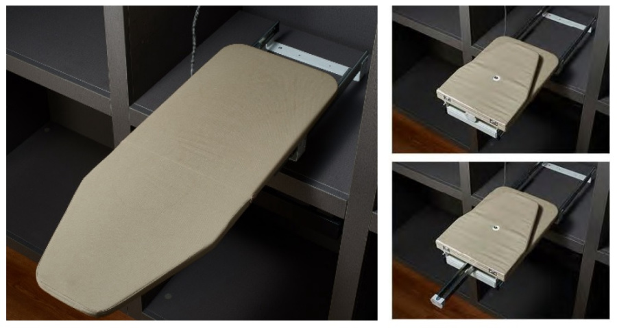 Гладильная доска 300х440х130мм, складная, поворотная, выдвижной монтаж, в шкаф 400мм, серый, Pluse