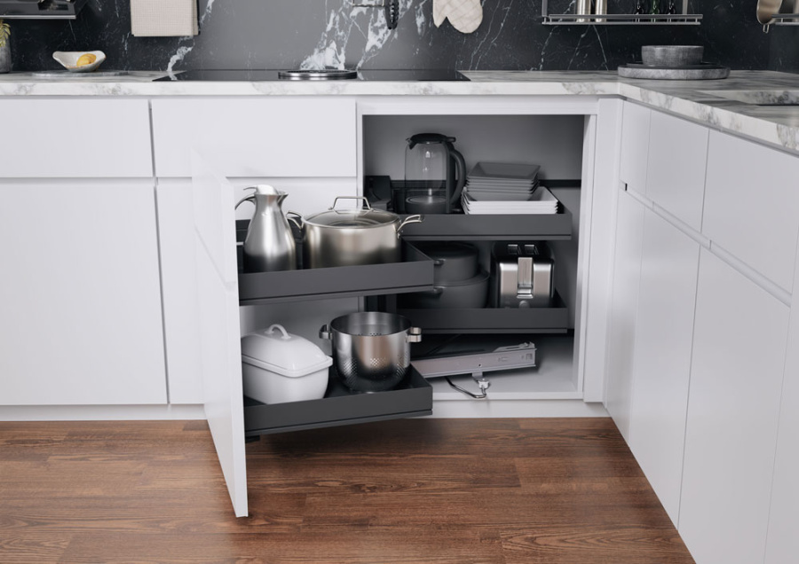 Волшебный уголок Комплект 450-600мм, H 525мм, в угловой шкаф, 4 полки, левый, антрацит, Kessebohmer