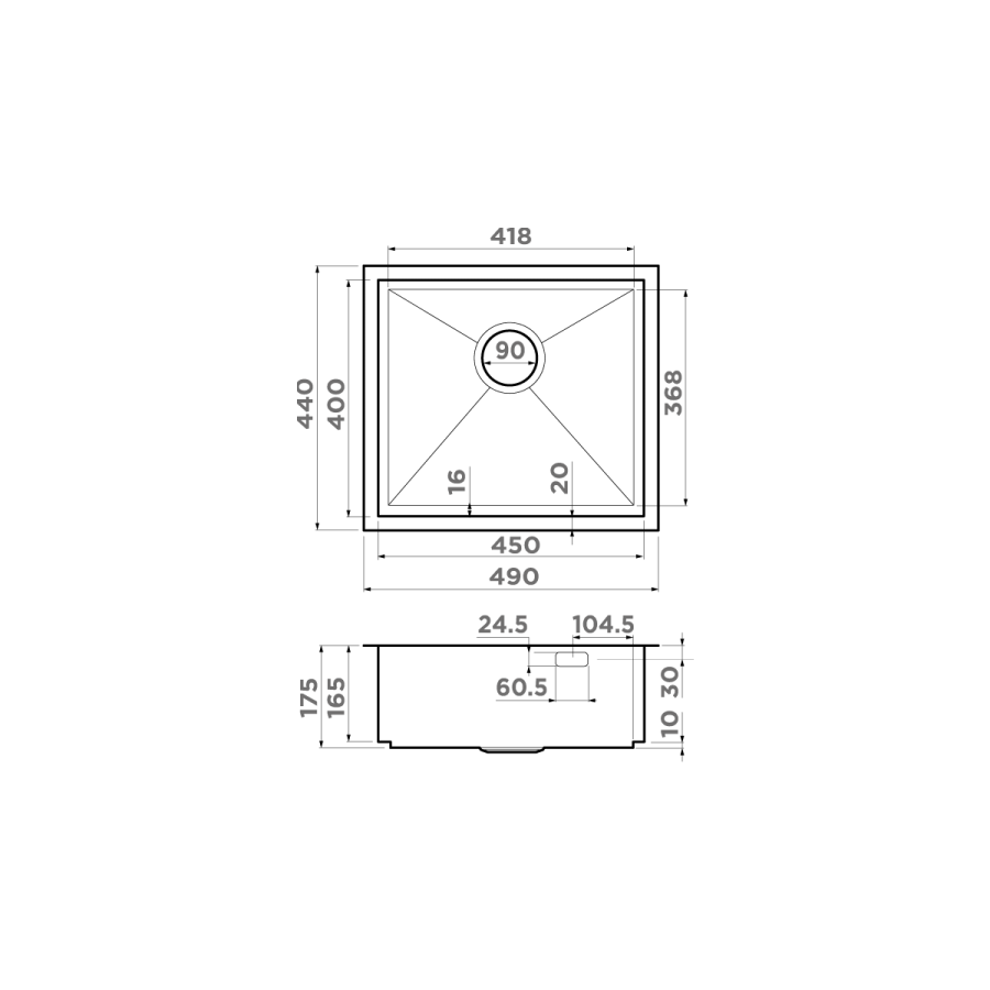Мойка Kasen 49-16-INT-GM, нержавеющая сталь, вороненая сталь