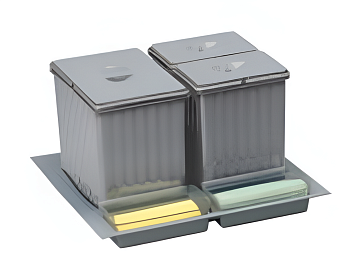 Система контейнеров для мусора, 1х14л, 2х6,5л, 540x490x250мм, пластик, серый, Gollinucci