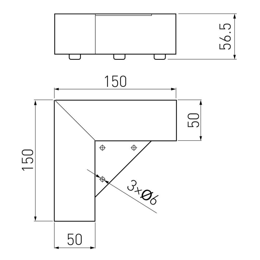 Опора нерегулируемая, 150х150х56,3мм, сталь, хром, GTV