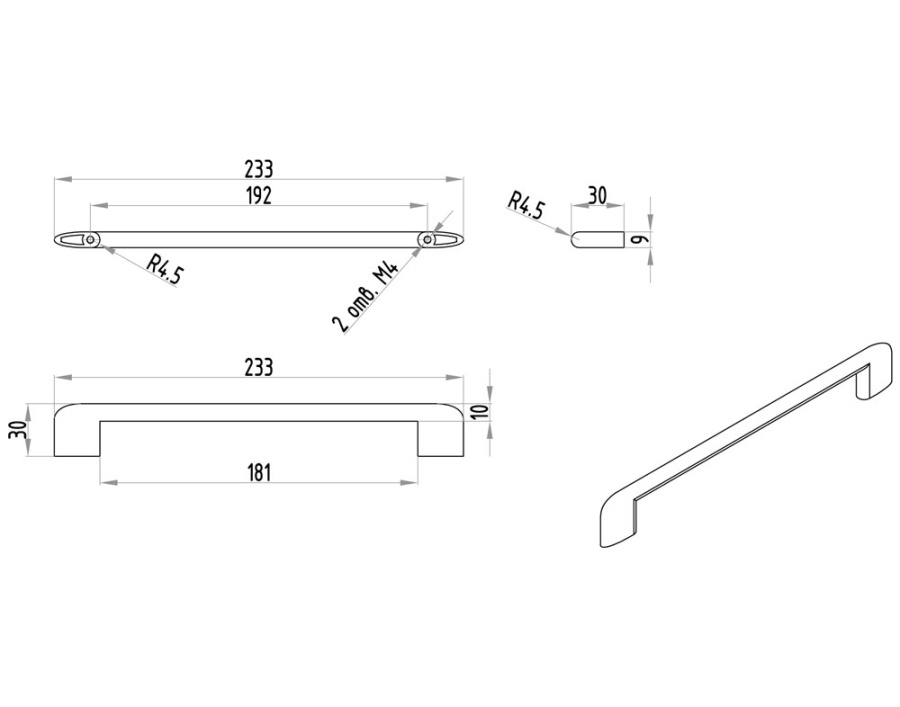 Ручка-скоба, 287, 192мм, металл, брашированный никель