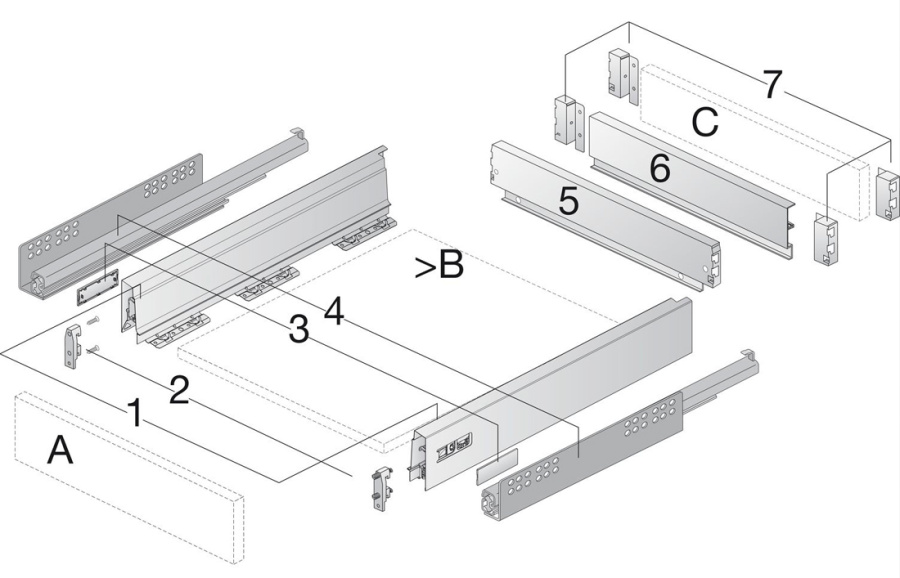 Комплект ящика InnoTech Atira полного выдв Silent System, H176, NL470, серый