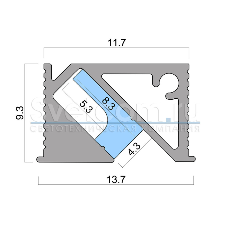 Профиль врезной 14х10х3000мм, лента ≤5мм, шампань (диффузор силиконовый, 3+3 заглушки), 1310T