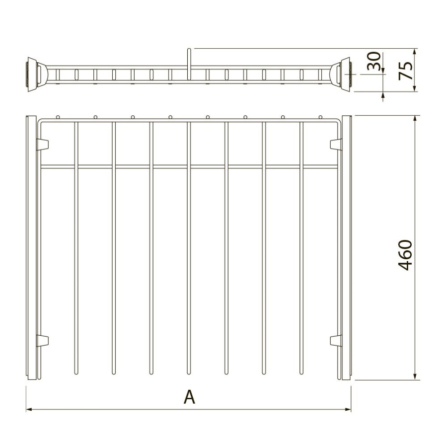 Вешалка для брюк в шкаф на 600мм, 460х560х75мм, без направляющих, сталь/пластик, графит 