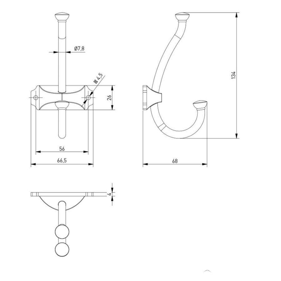 Крючок, WZ-CRAFT-04, двухрожковый, металл, старое золото, GTV