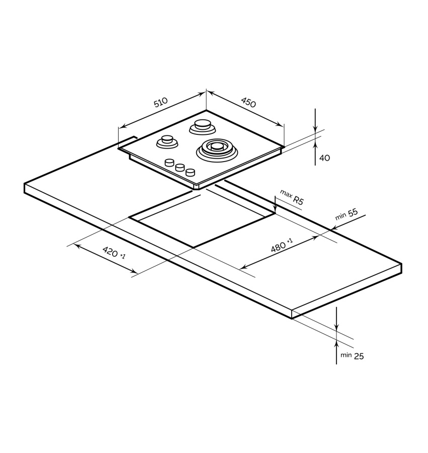 Варочная панель газовая GVG 435 GR, 45см, серое стекло, Lex