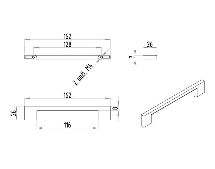 Ручка-скоба, 288, 128мм, металл, белый матовый