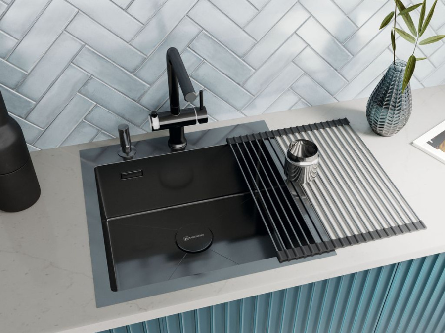 Ролл-мат для мойки с силиконом ROLL-01-GM, вороненая сталь/черный