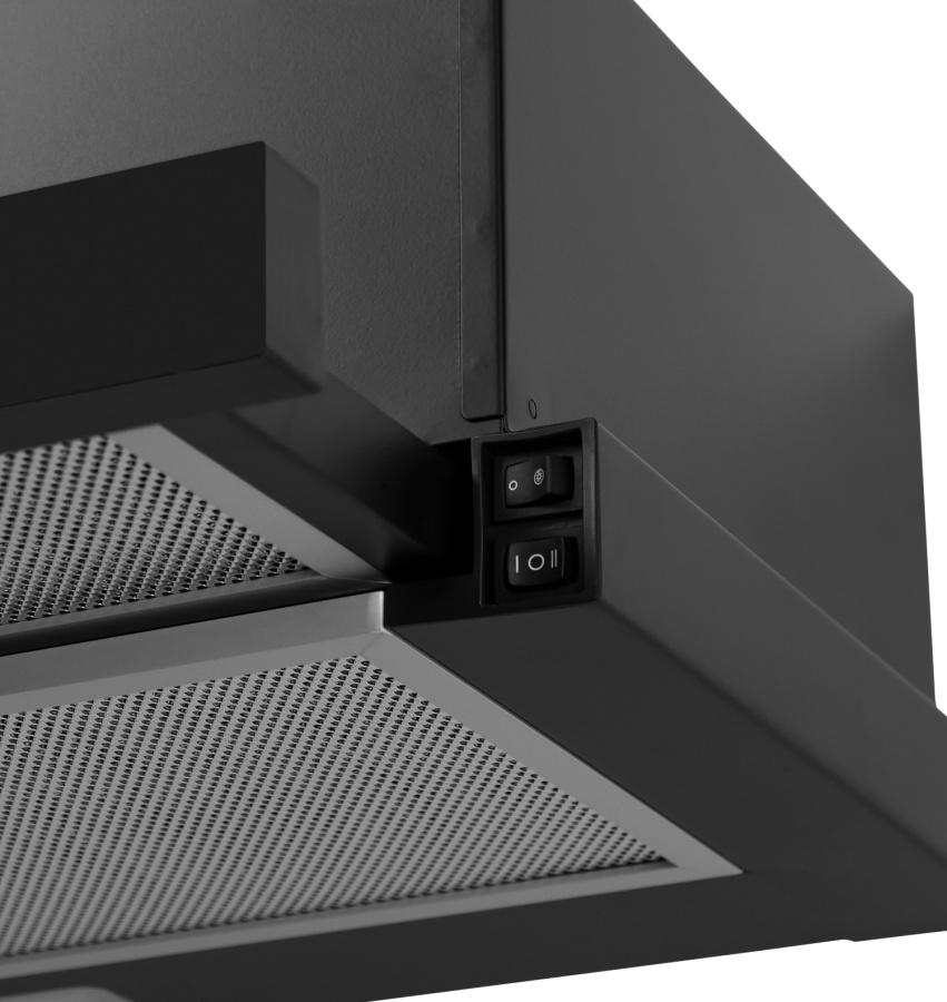 Вытяжка встраиваемая телескопическая HIDE 600 BLACK, 60см, б/угольного фильтра, черный, Lex