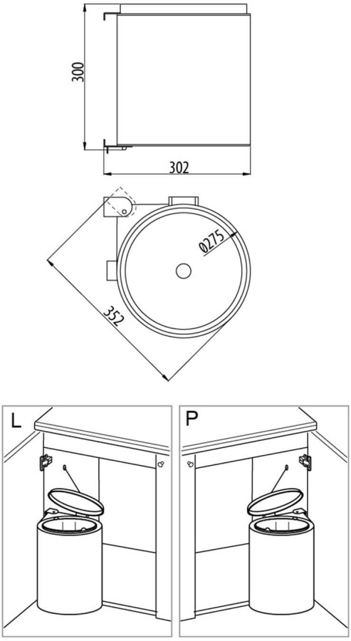 Контейнер для мусора CIRCA, 11л, 270х290х295мм, в шкаф на 400мм, нерж. сталь/пластик, серый, GTV