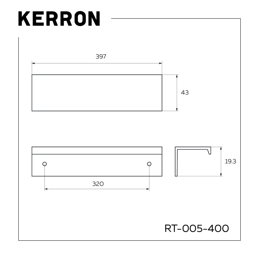 Ручка торцевая, RT-005-400 BL, 400мм, металл, черный матовый