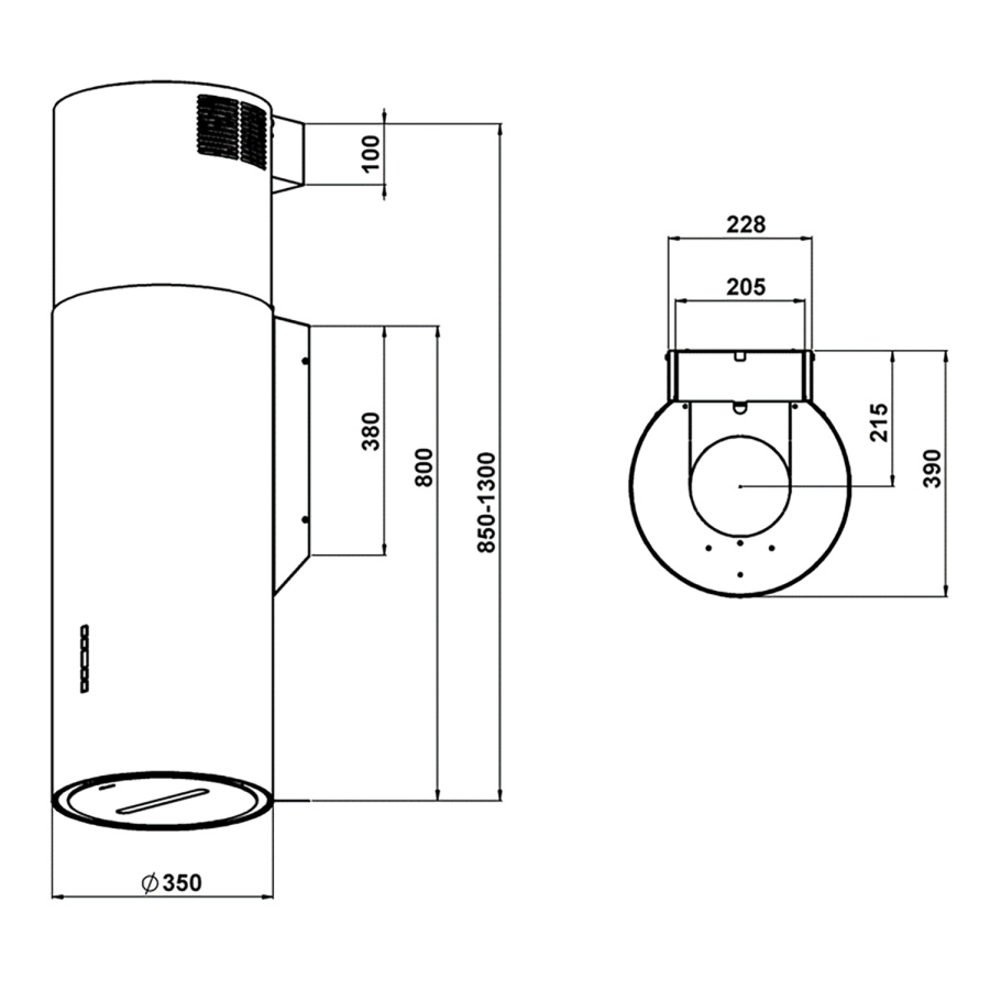 Вытяжка настенная Illuvium W Black/Black Glass, 35 см, без угольн. фильтра, ПДУ, черный, Konigin