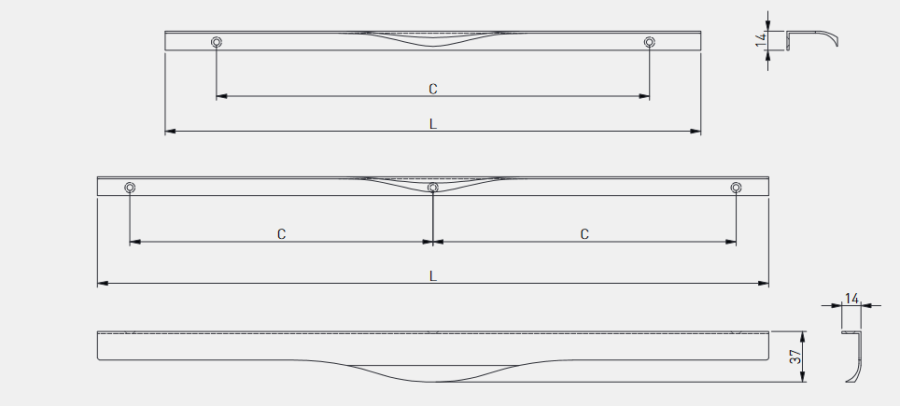 Ручка торцевая, PICADO, 256/596мм, металл, брашированное золото, GTV